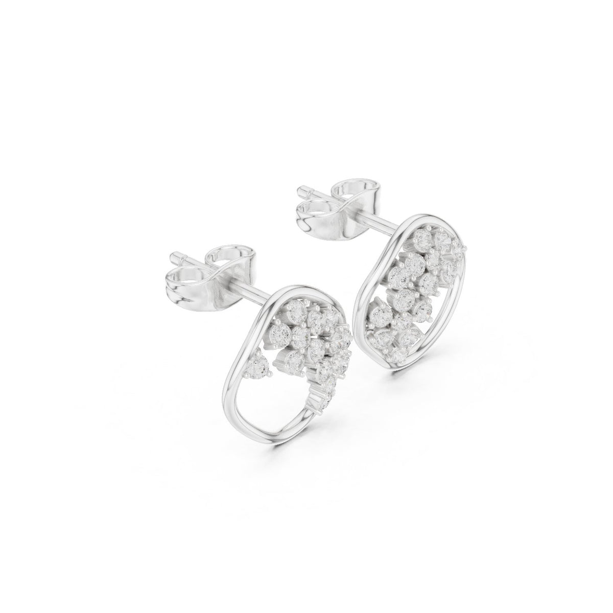 Open Circle Scatter Cluster Diamond Stud Earrings in White Gold - VYKA Diamonds