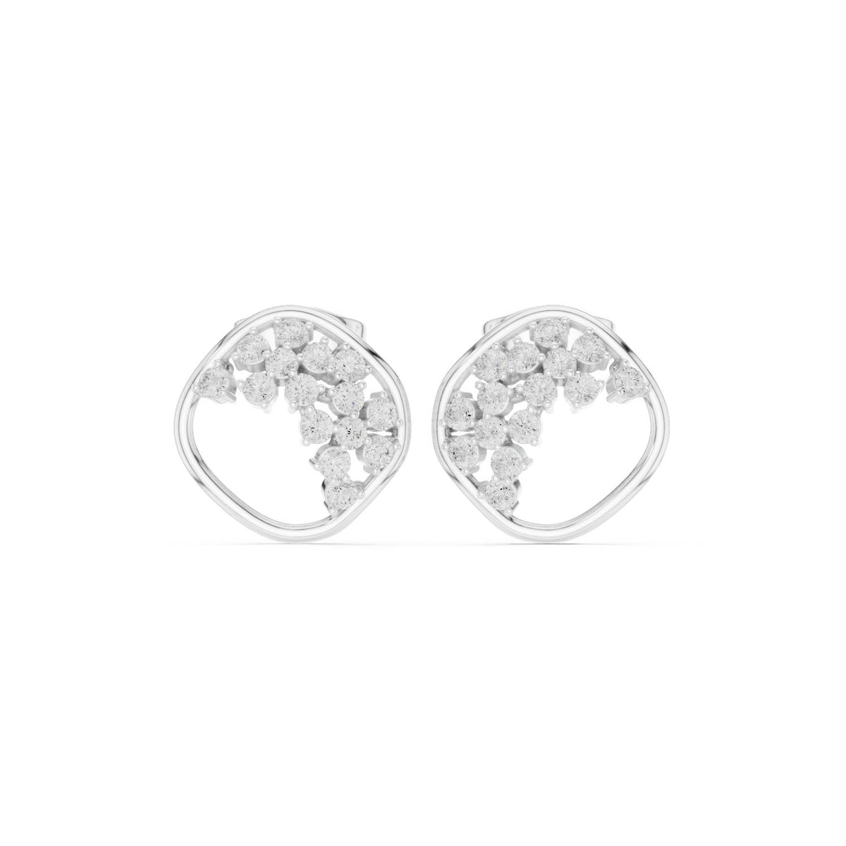 Open Circle Scatter Cluster Diamond Stud Earrings in White Gold - VYKA Diamonds