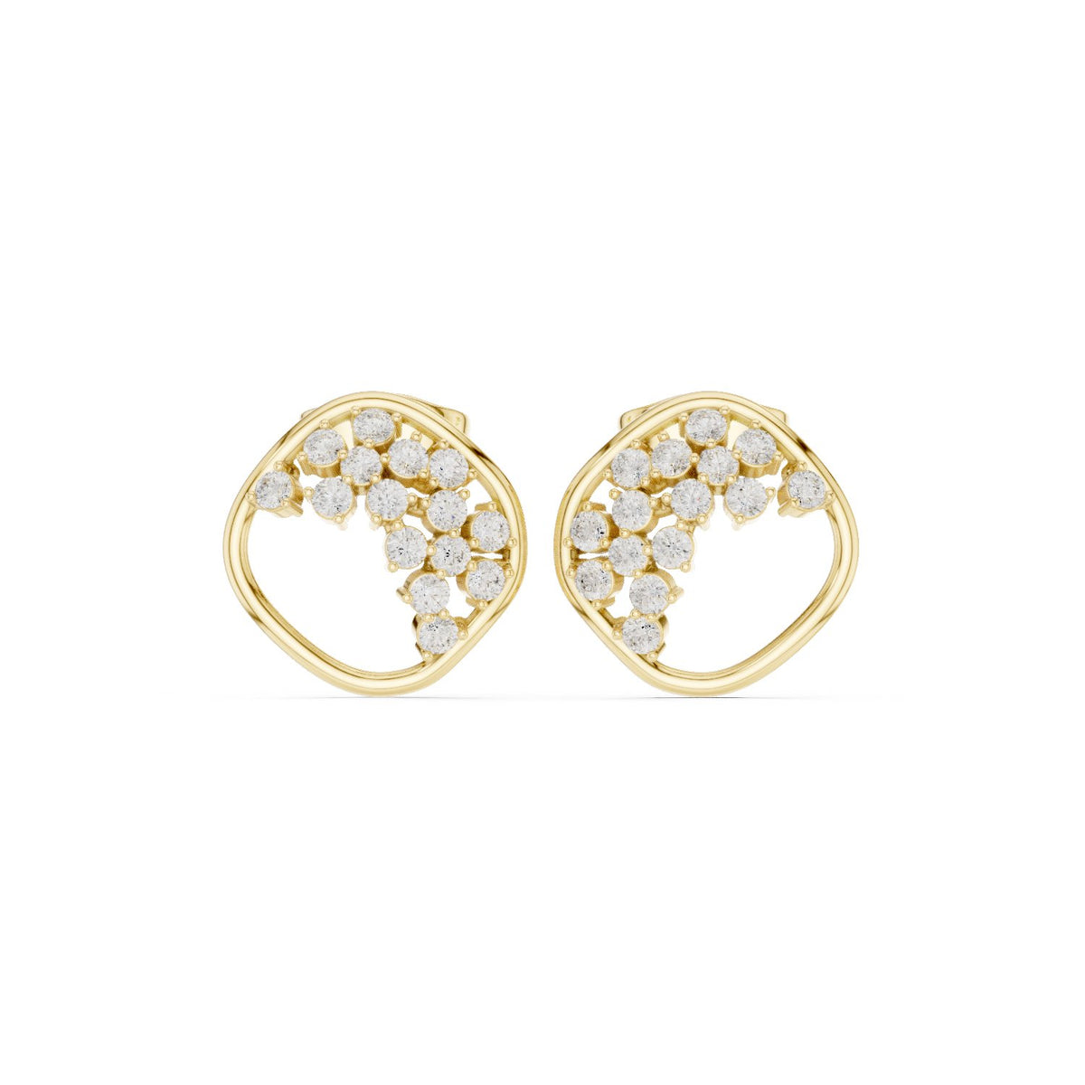 Open Circle Scatter Cluster Diamond Stud Earrings in Yellow Gold - VYKA Diamonds