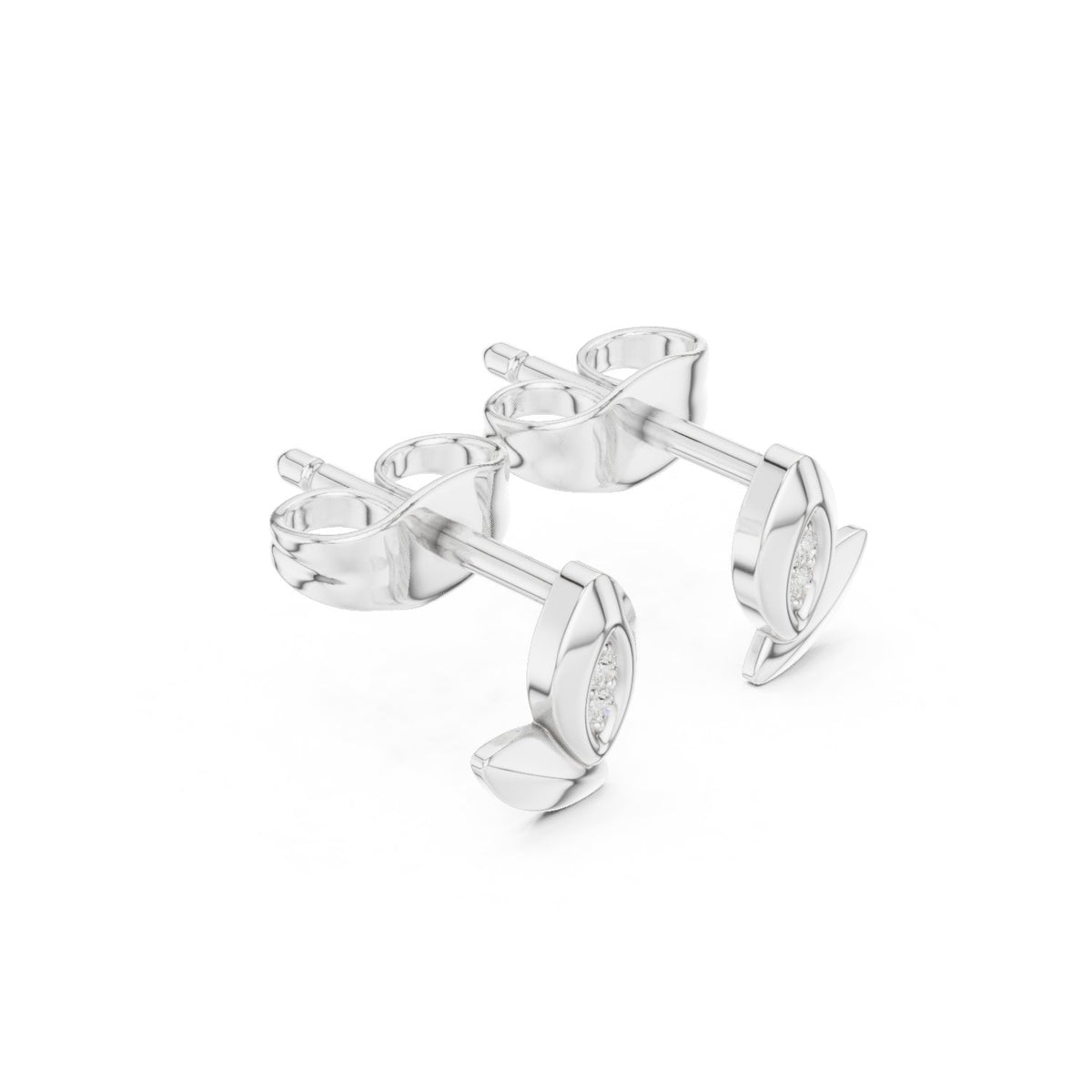 Marquise Leaf Outline Diamond Stud Earrings