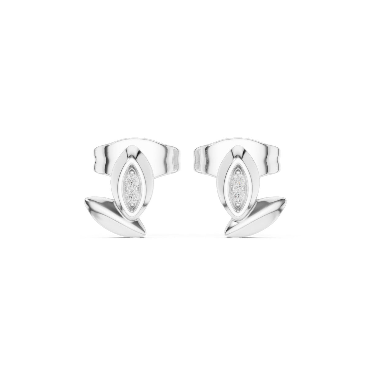Marquise Leaf Outline Diamond Stud Earrings
