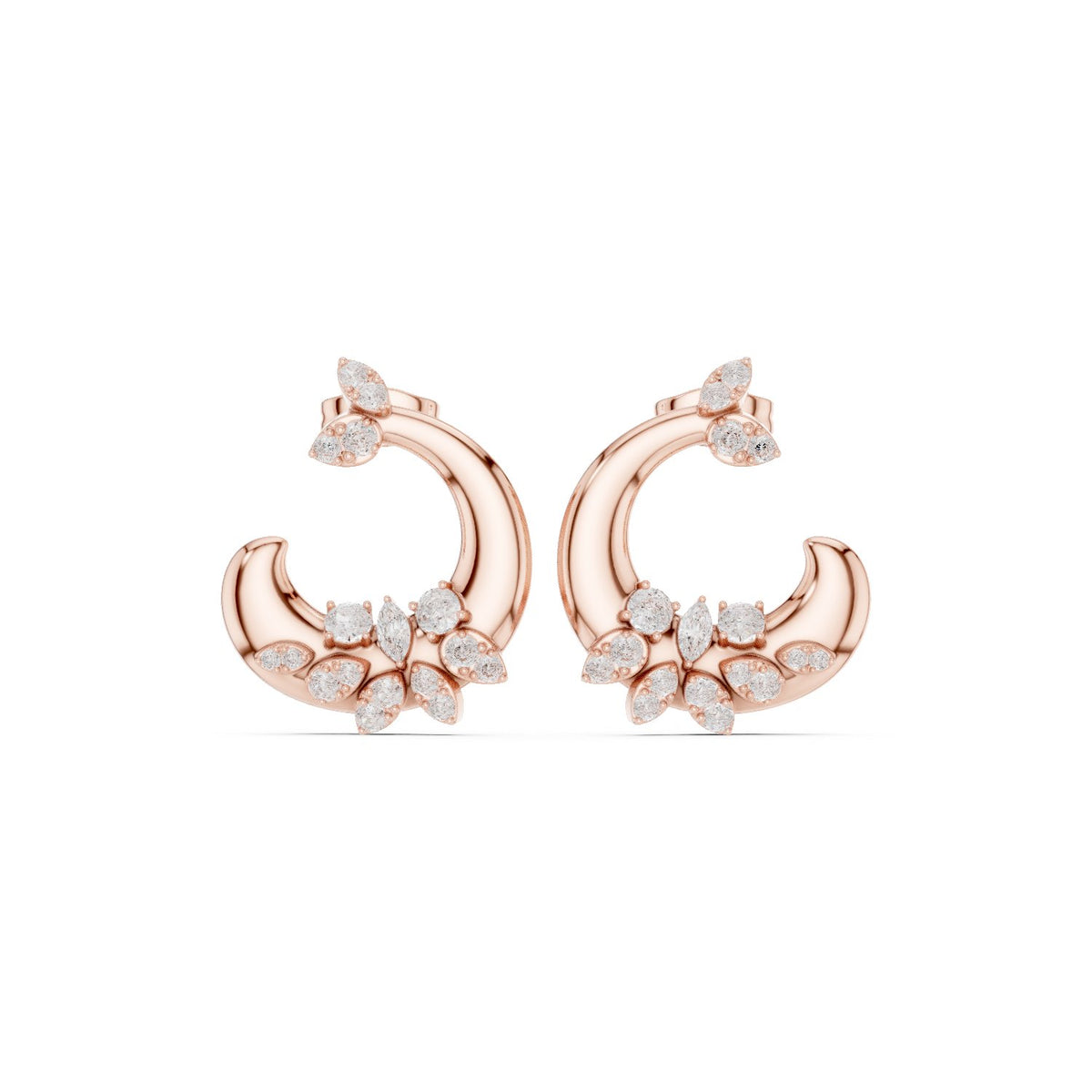 Marquise Accent C Hoop Diamond Earrings in Rose Gold - VYKA Diamonds