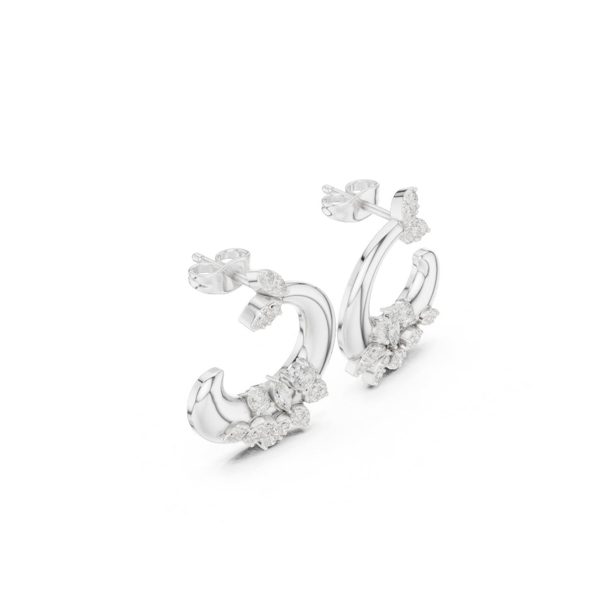 Marquise Accent C Hoop Diamond Earrings