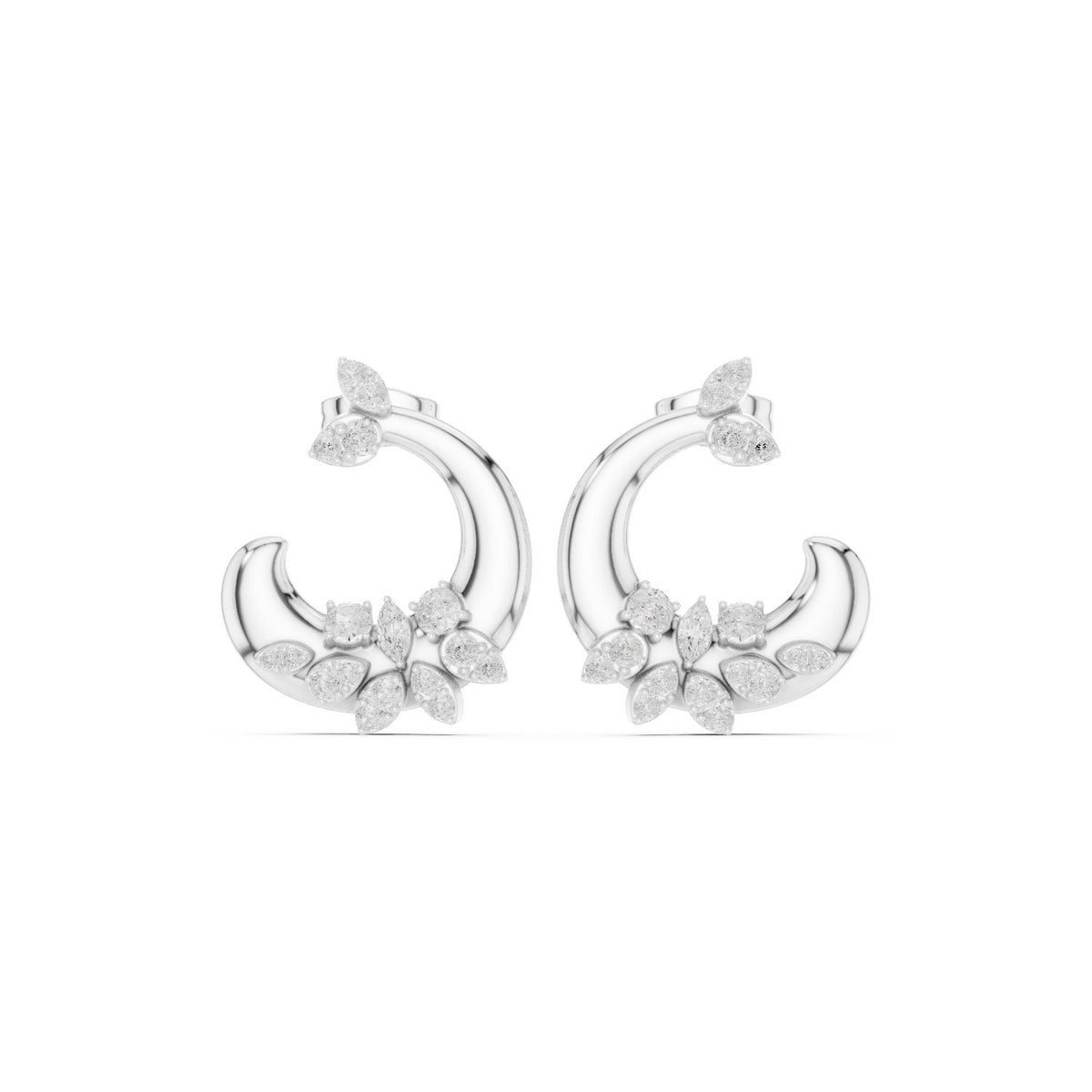 Marquise Accent C Hoop Diamond Earrings