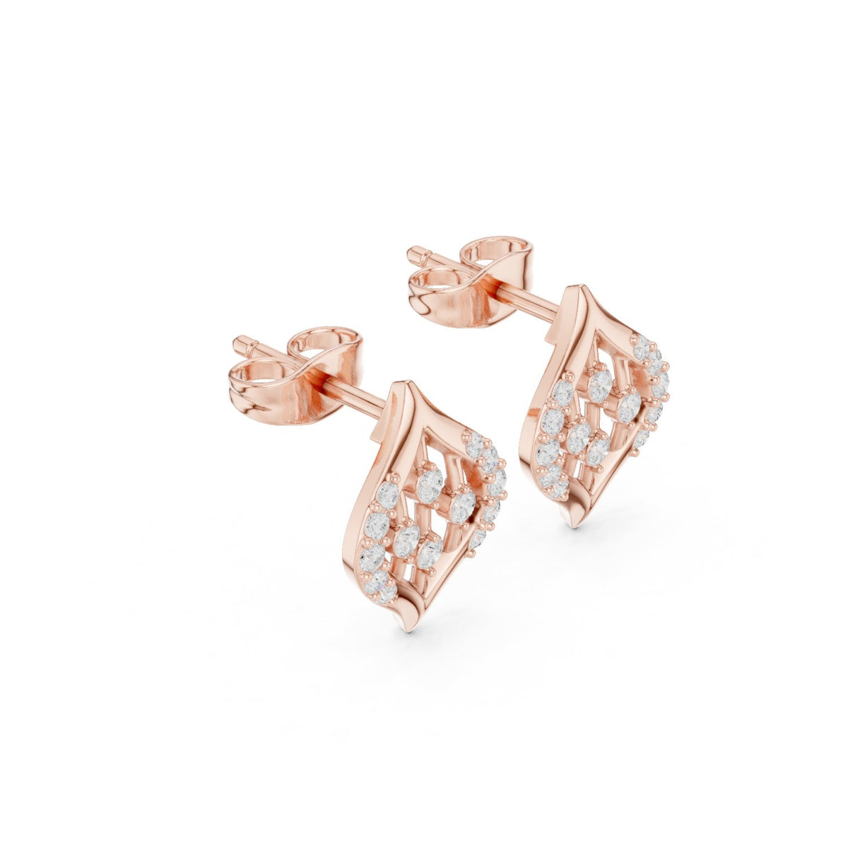 Lotus Shield Pave Diamond Stud Earrings in Rose Gold - VYKA Diamonds