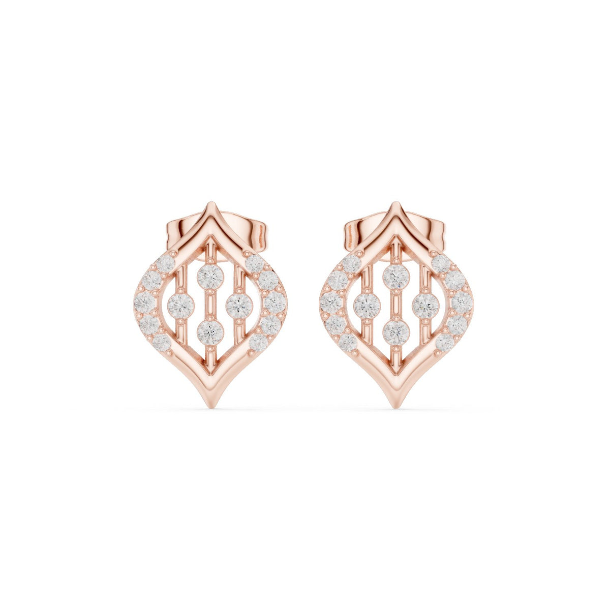 Lotus Shield Pave Diamond Stud Earrings in Rose Gold - VYKA Diamonds