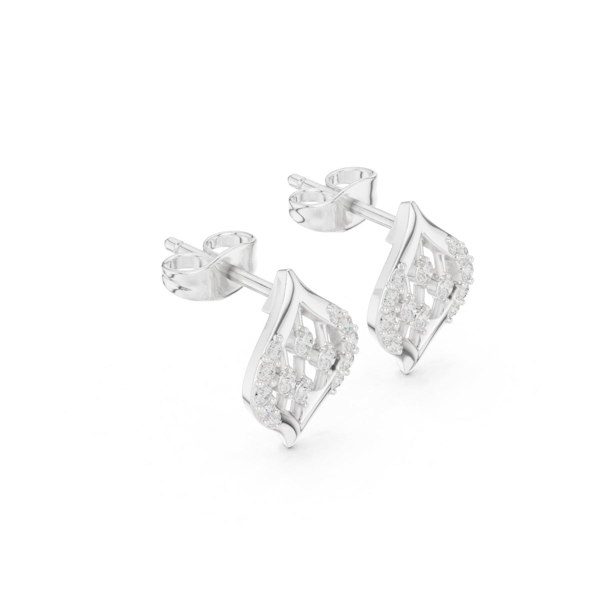 Lotus Shield Pave Diamond Stud Earrings