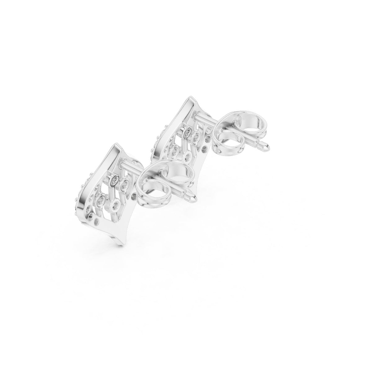 Lotus Shield Pave Diamond Stud Earrings