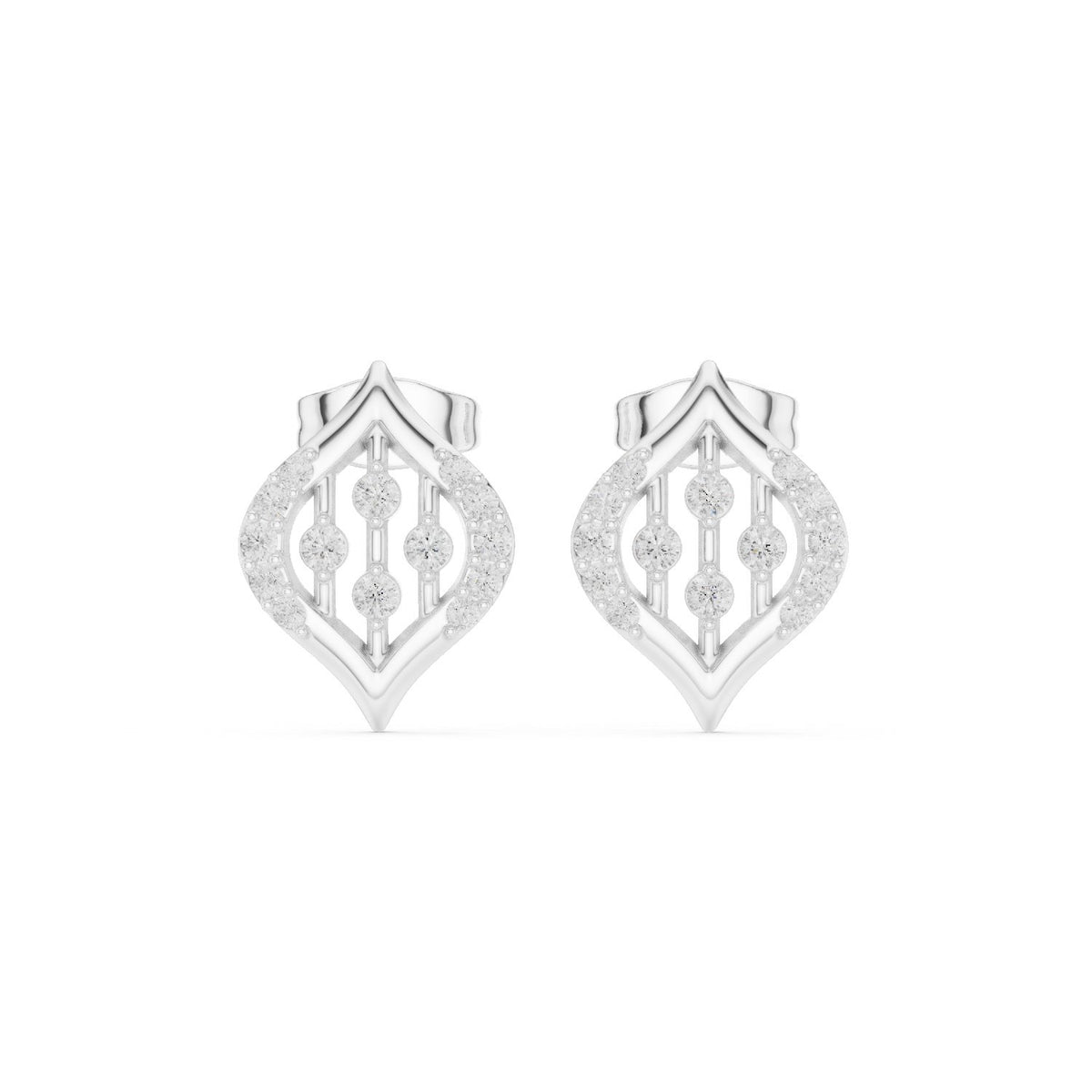 Lotus Shield Pave Diamond Stud Earrings in White Gold - VYKA Diamonds