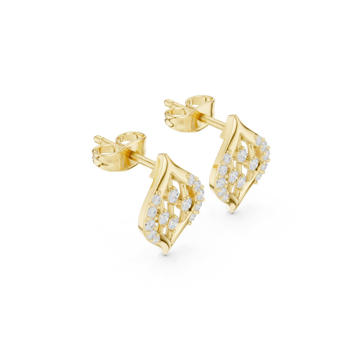 Lotus Shield Pave Diamond Stud Earrings