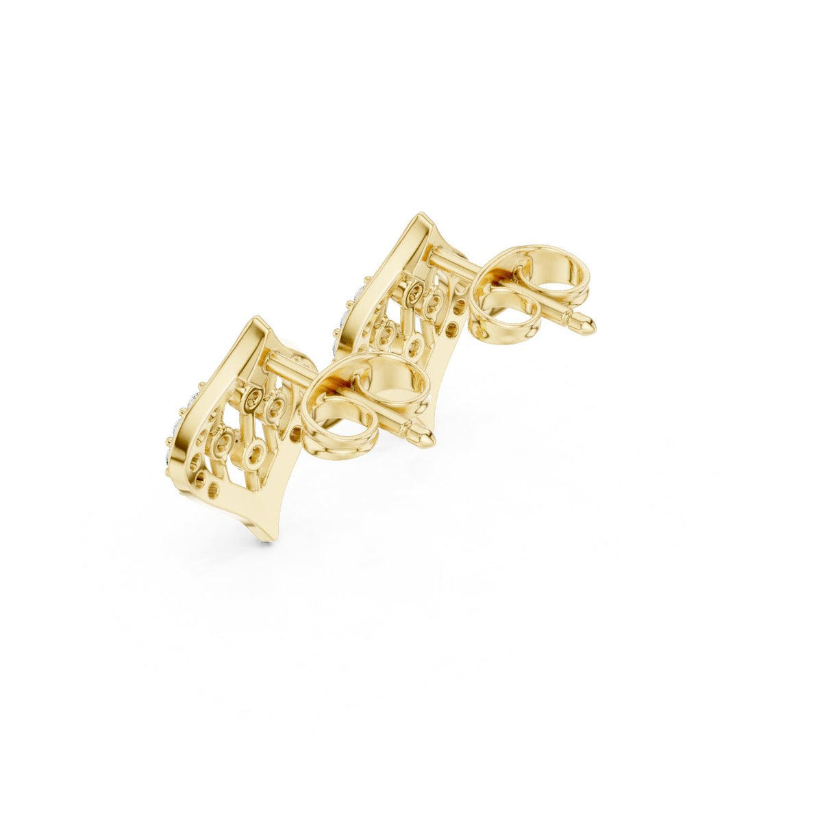 Lotus Shield Pave Diamond Stud Earrings