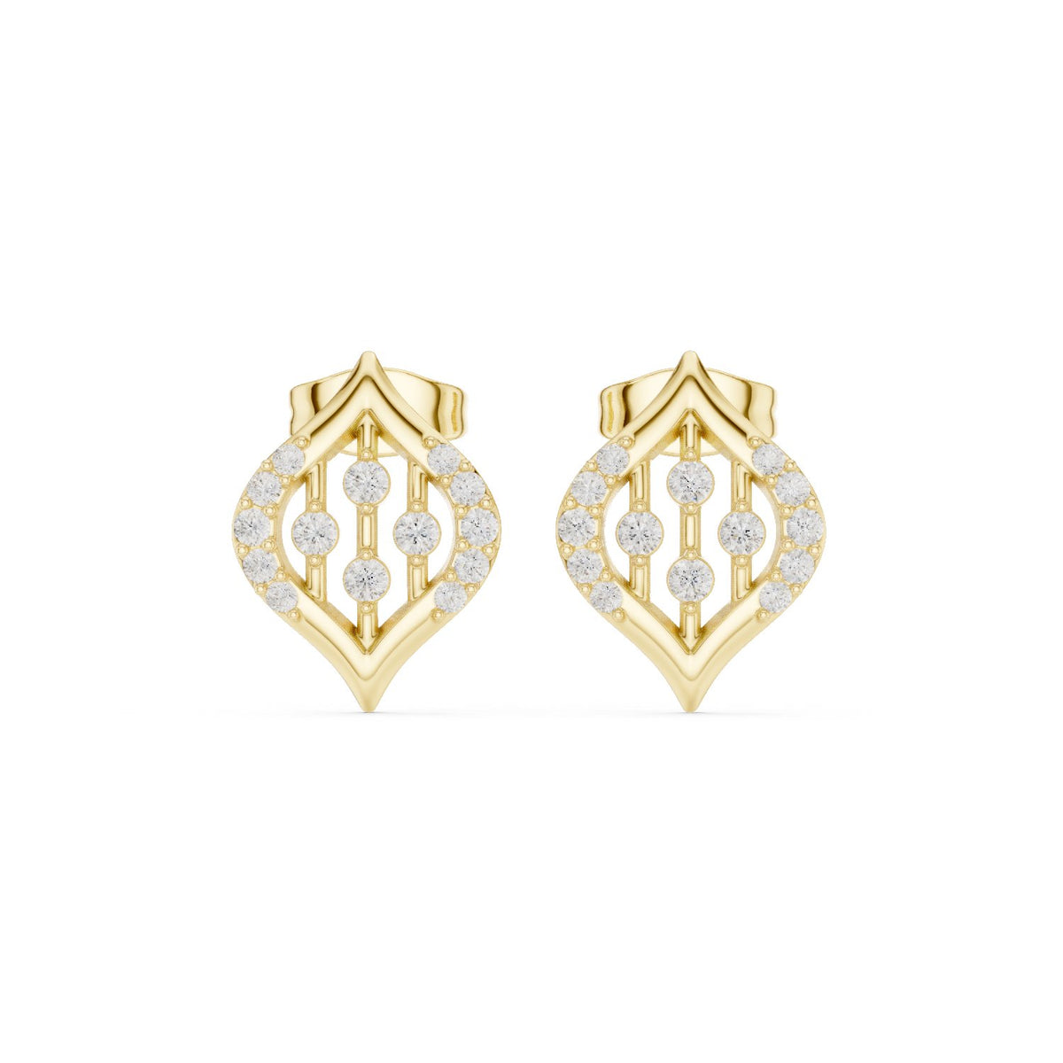 Lotus Shield Pave Diamond Stud Earrings