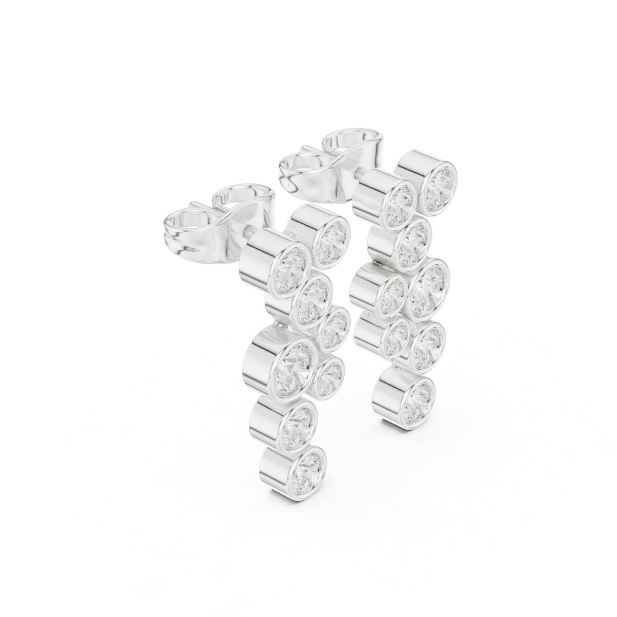 Cascading Bezel Round Diamond Drop Earrings in White Gold - VYKA Diamonds