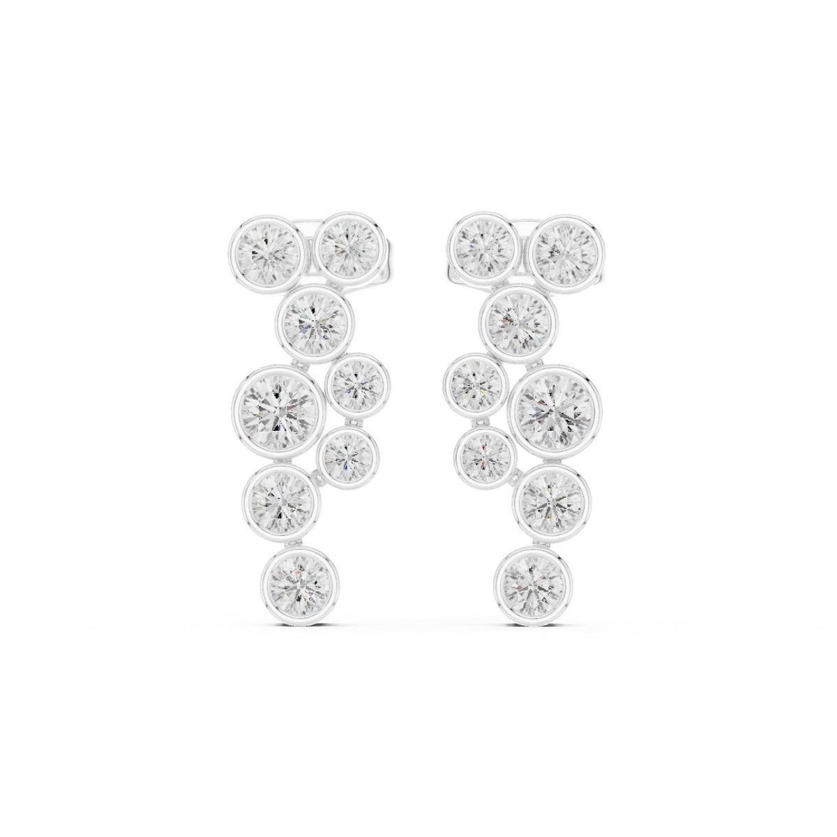 Cascading Bezel Round Diamond Drop Earrings in White Gold - VYKA Diamonds