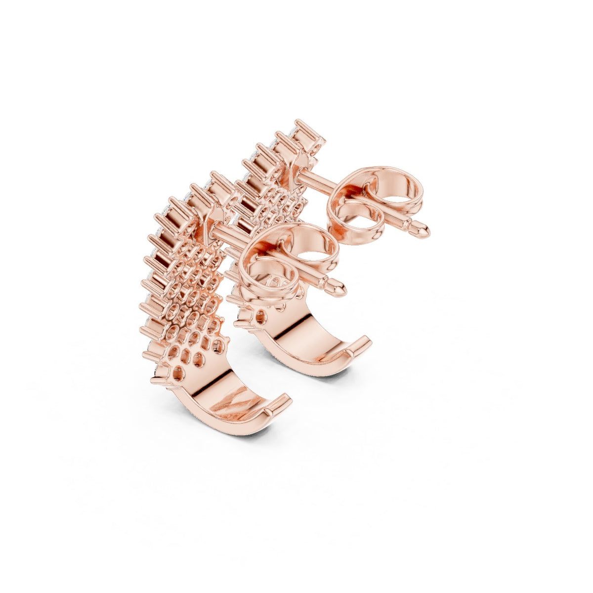 أقراط حلقية على شكل J بثلاثة صفوف من الباڤيه in Rose Gold - VYKA Diamonds