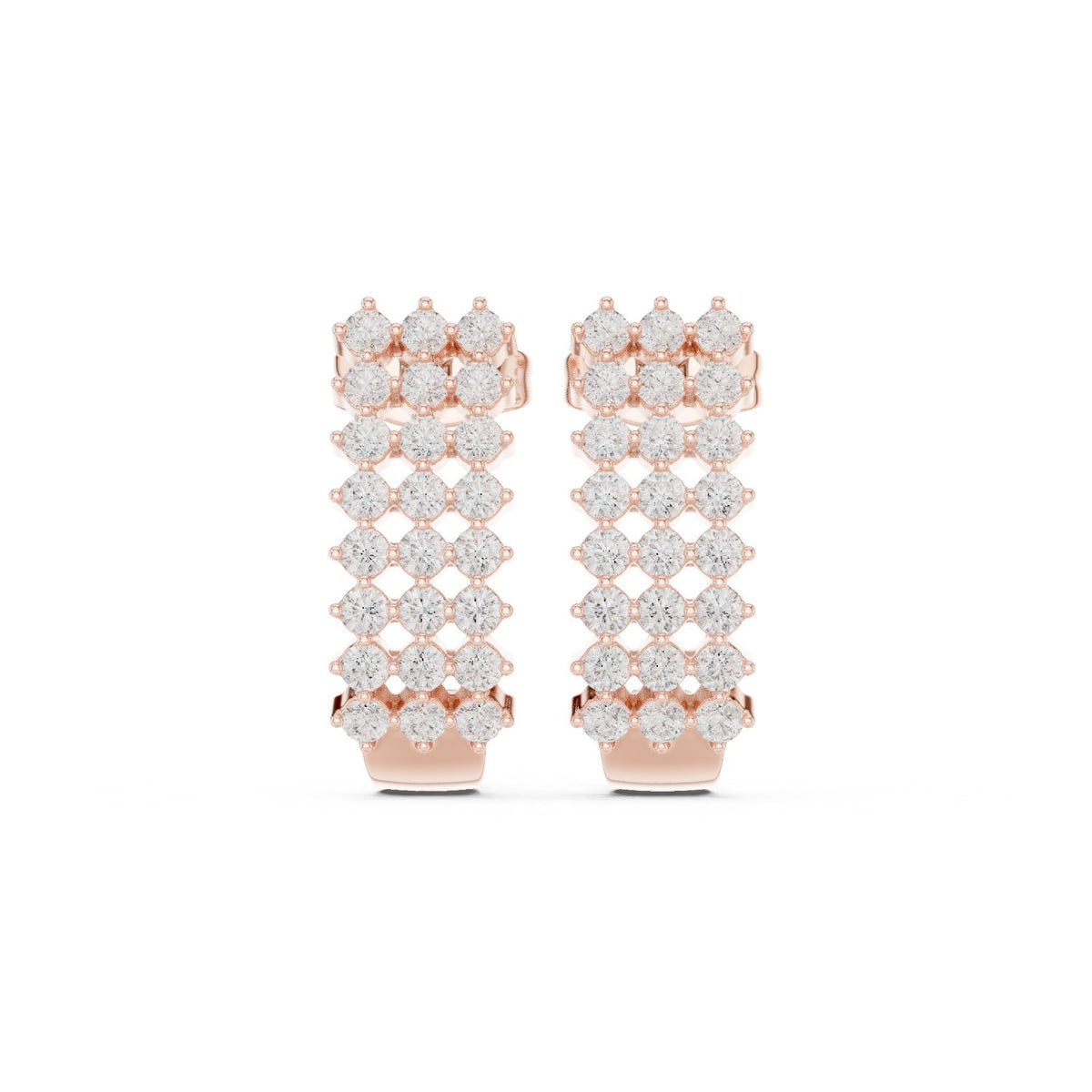 أقراط حلقية على شكل J بثلاثة صفوف من الباڤيه in Rose Gold - VYKA Diamonds