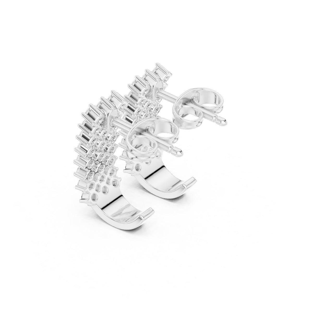 Three Row Pave Diamond J Hoop Earrings
