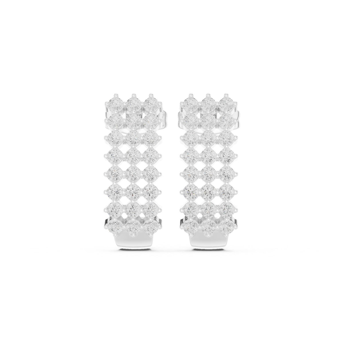 أقراط حلقية على شكل J بثلاثة صفوف من الباڤيه in White Gold - VYKA Diamonds
