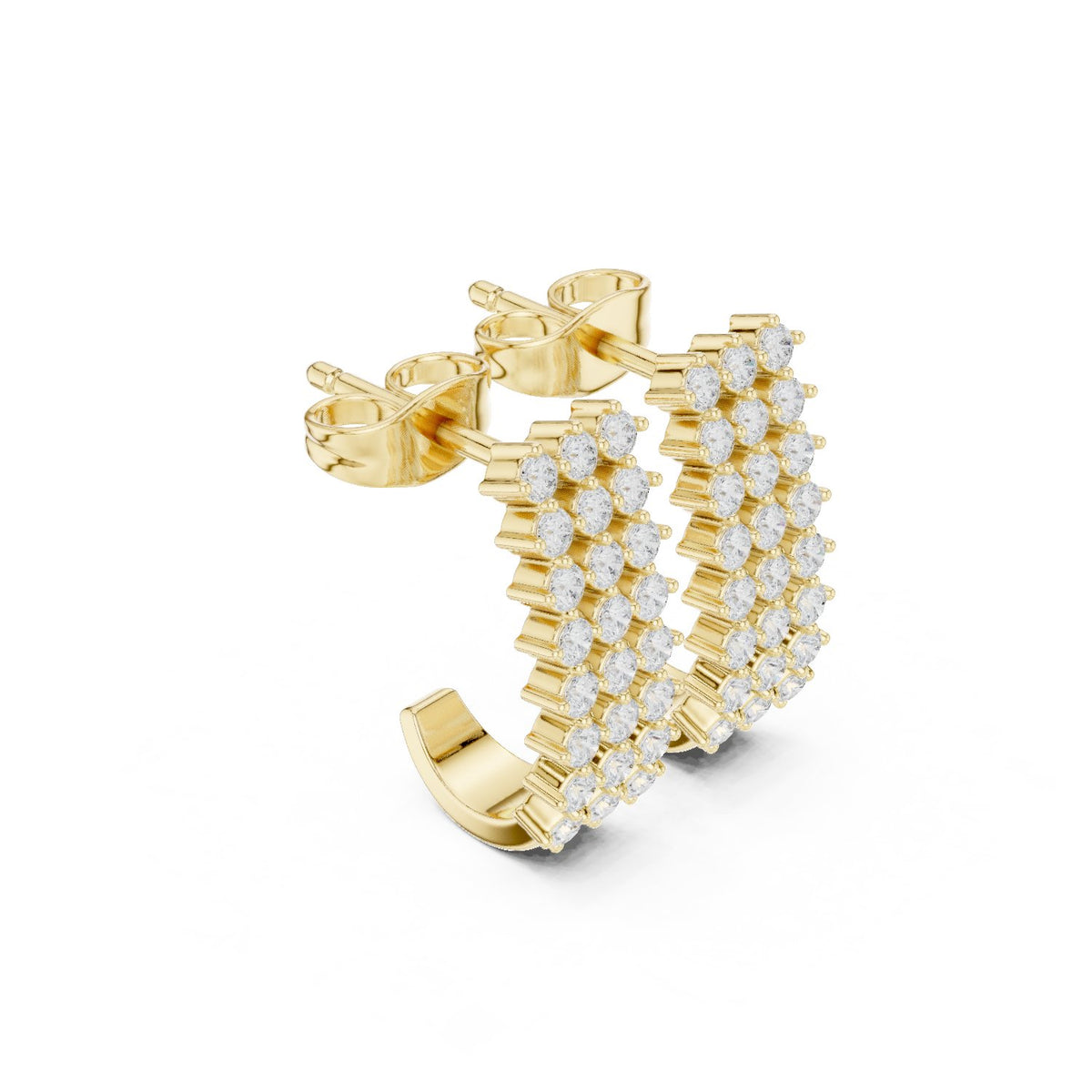 Three Row Pave Diamond J Hoop Earrings