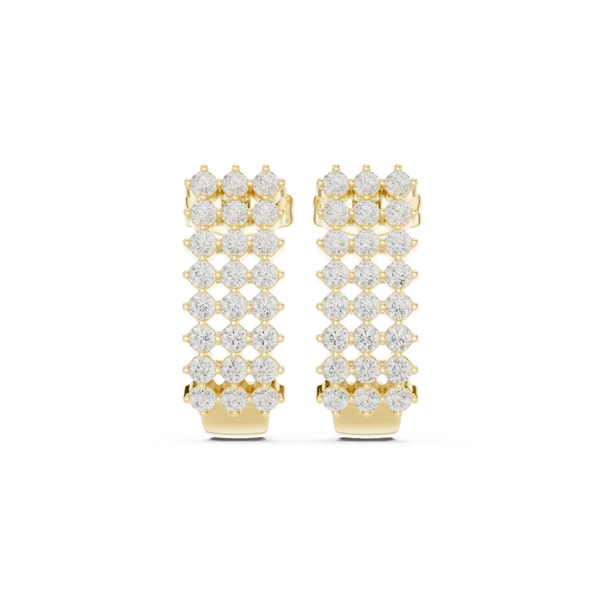 Three Row Pave Diamond J Hoop Earrings