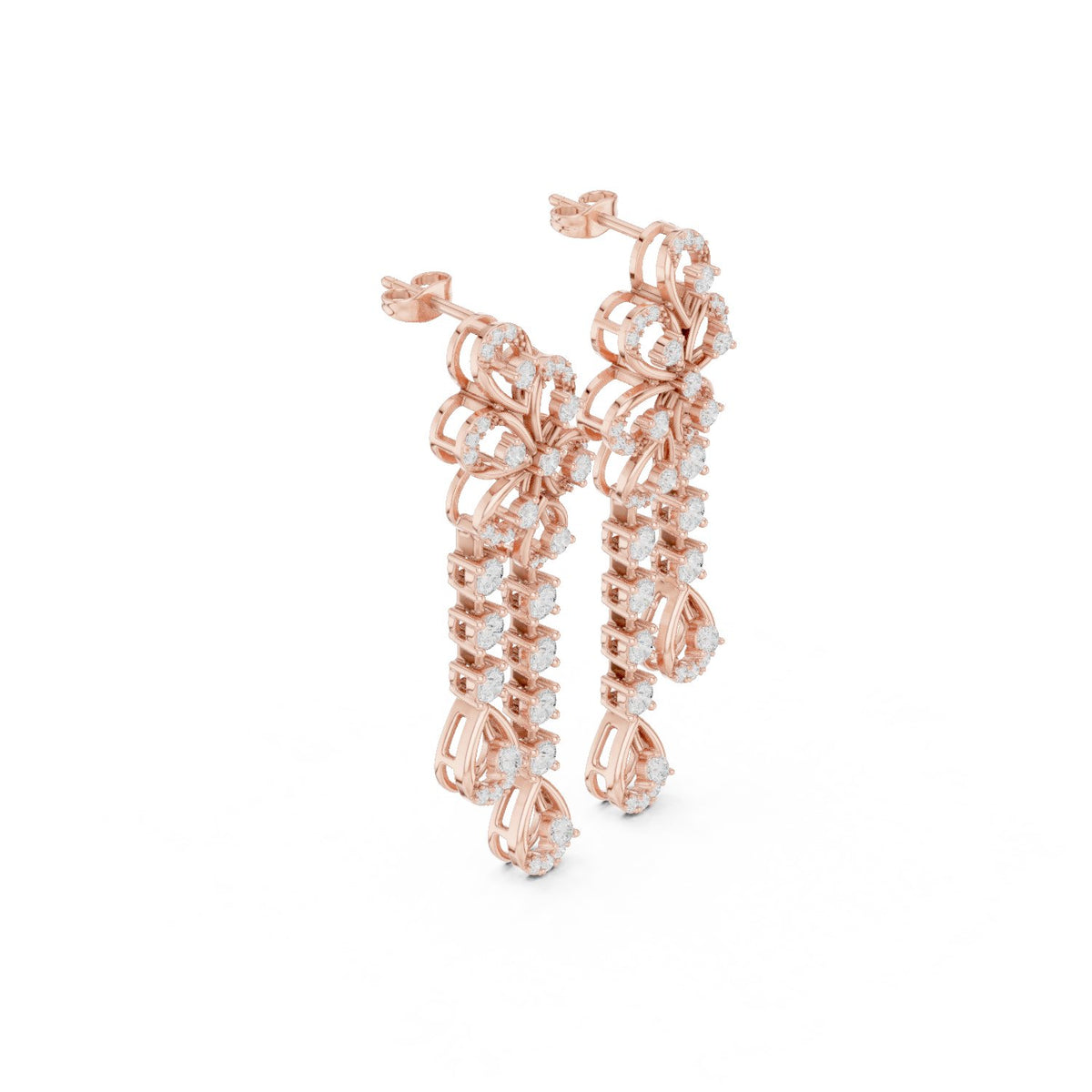 أقراط ثريا بزهرة وأهداب من الألماس in Rose Gold - VYKA Diamonds