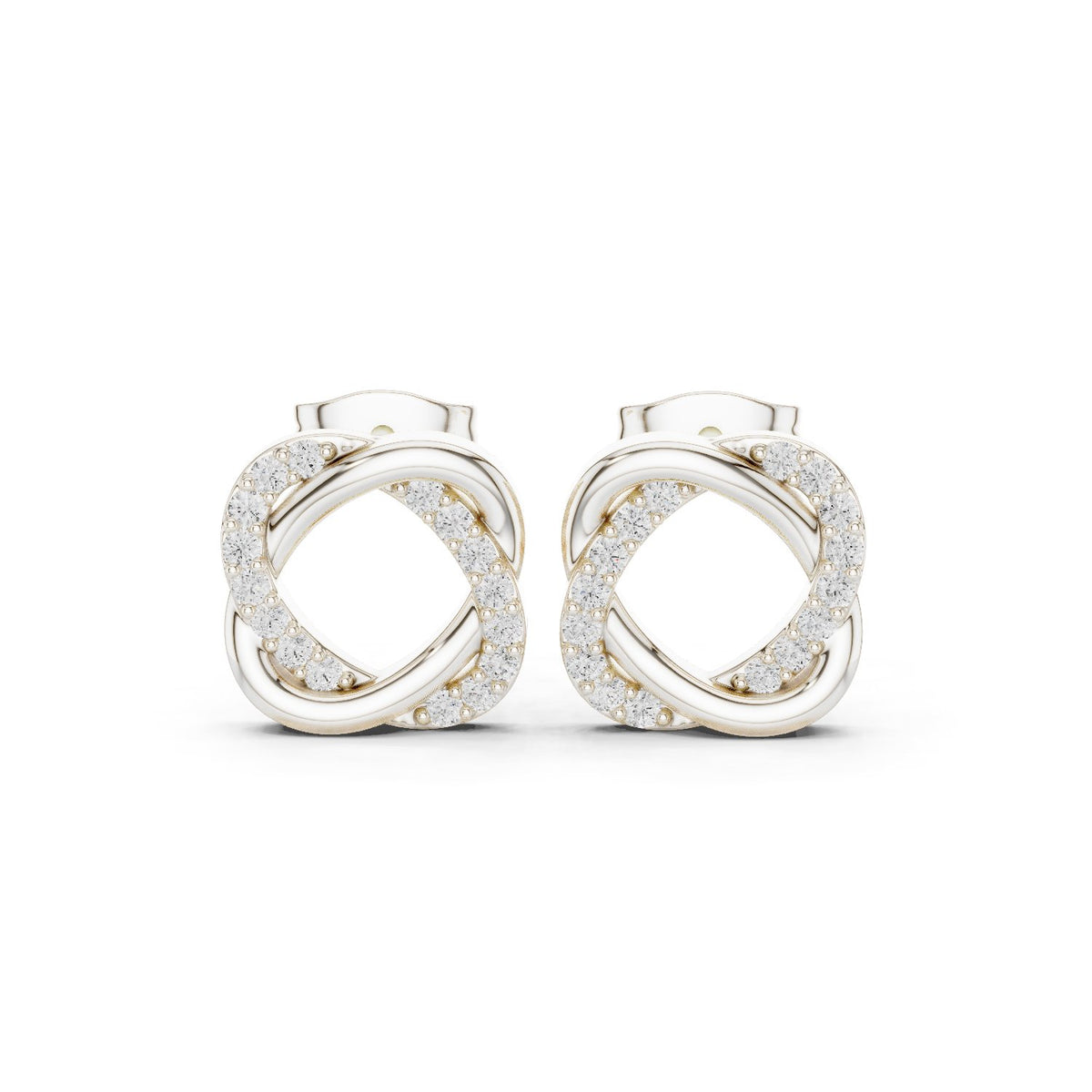 Infinity Knot Pave Diamond Stud Earrings in White Gold - VYKA Diamonds