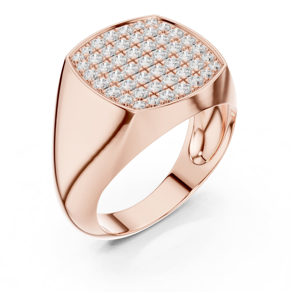 Pavé Cushion Signet Men's Ring in Rose Gold - VYKA Diamonds