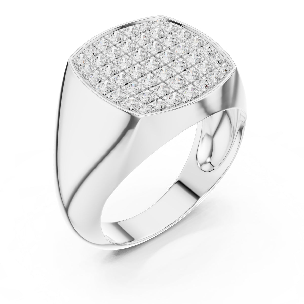 Pavé Cushion Signet Men's Ring in White Gold - VYKA Diamonds