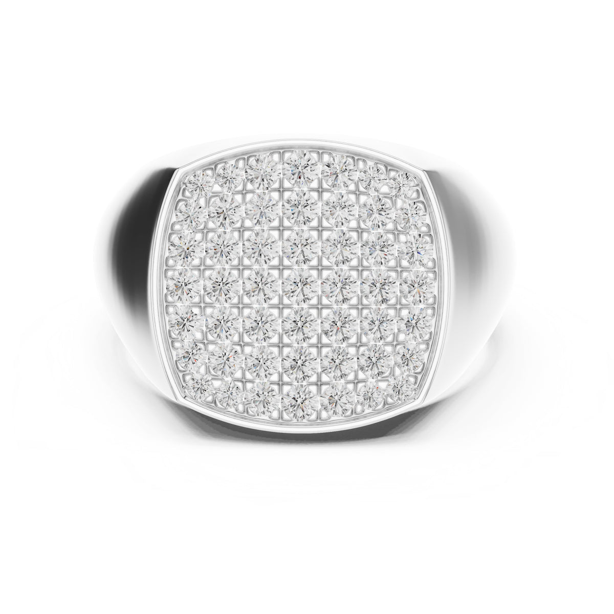 Pavé Cushion Signet Men's Ring in White Gold - VYKA Diamonds