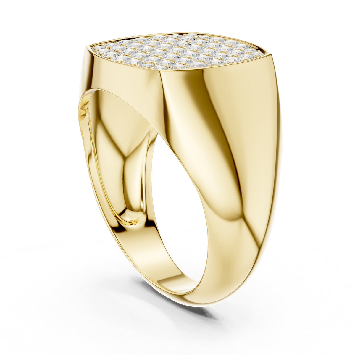 Pavé Cushion Signet Men's Ring in Yellow Gold - VYKA Diamonds