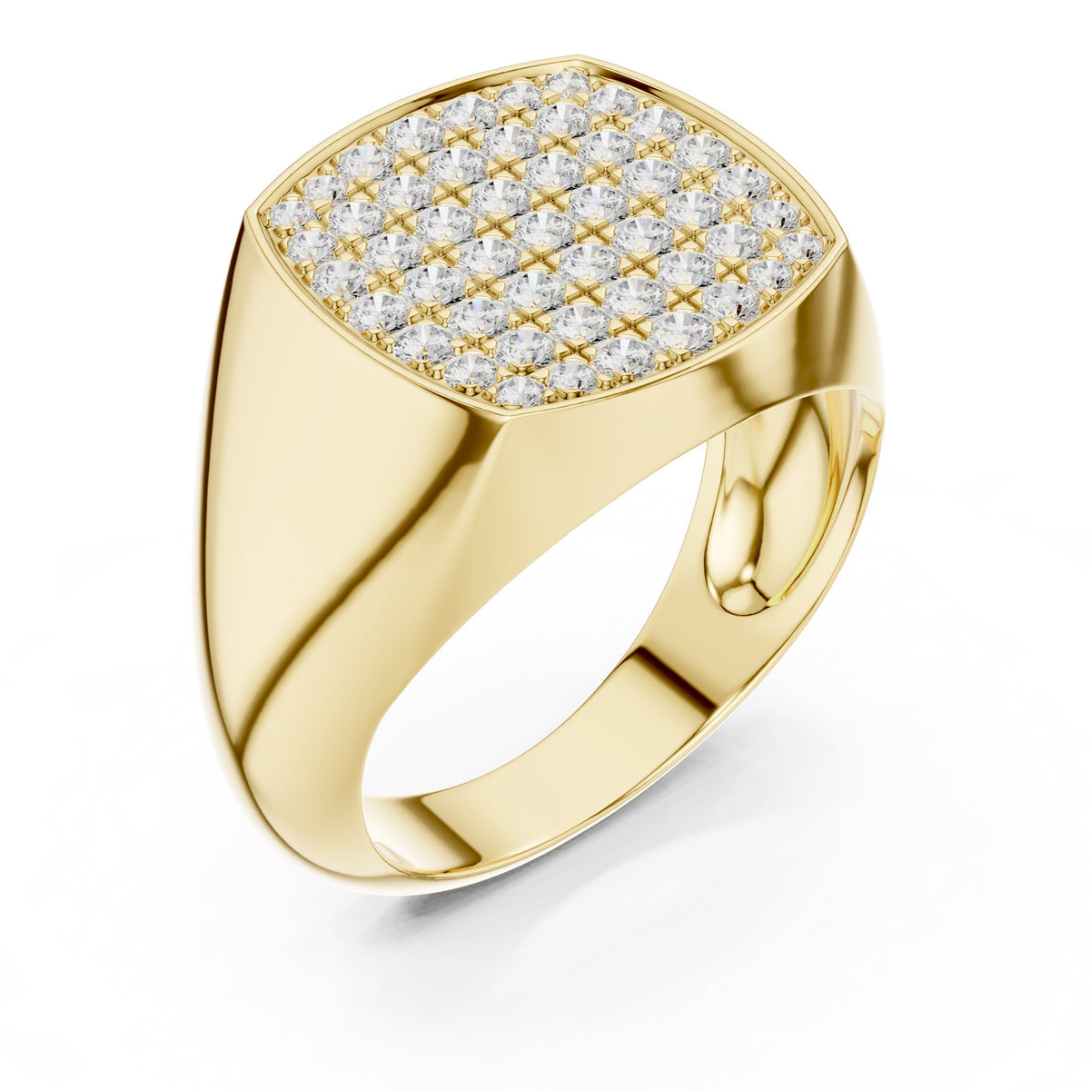 Pavé Cushion Signet Men's Ring in Yellow Gold - VYKA Diamonds