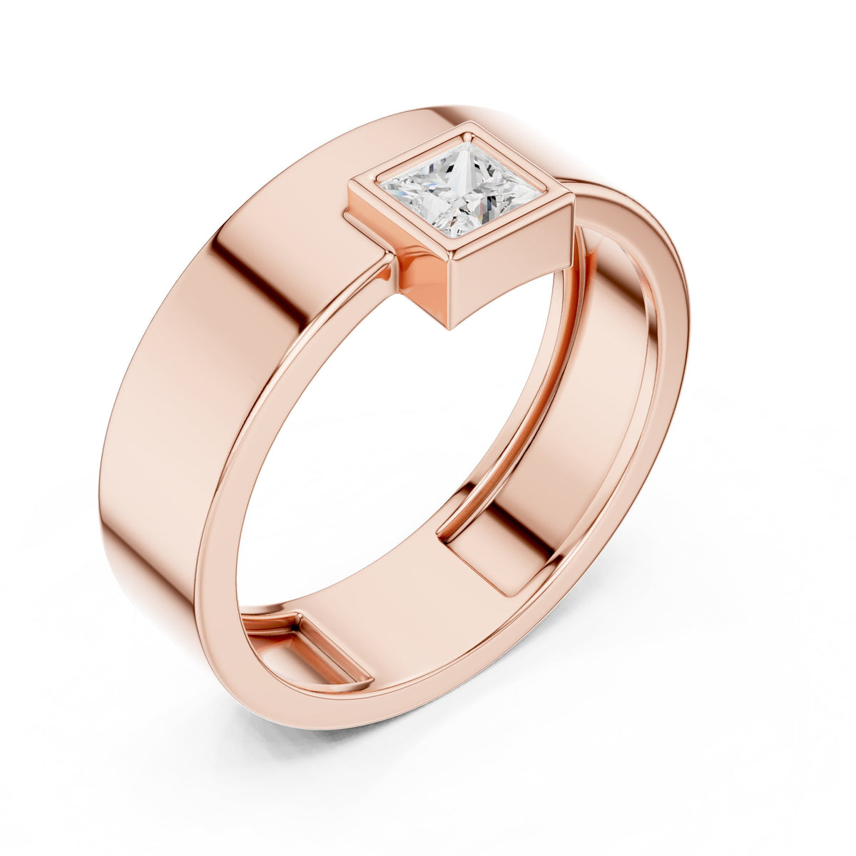 Princess Diamond Bezel Men's Band in Rose Gold - VYKA Diamonds
