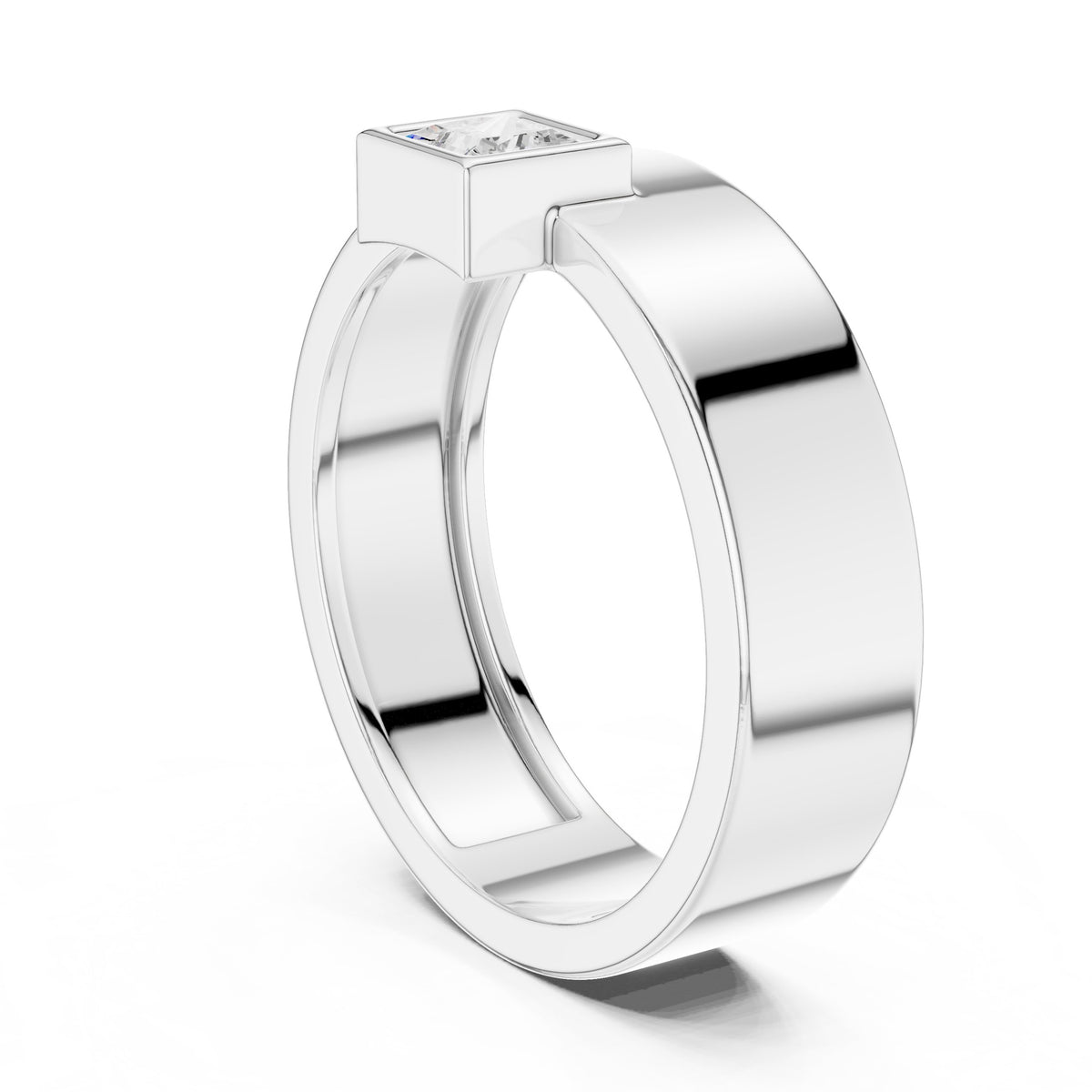 Princess Diamond Bezel Men's Band in White Gold - VYKA Diamonds