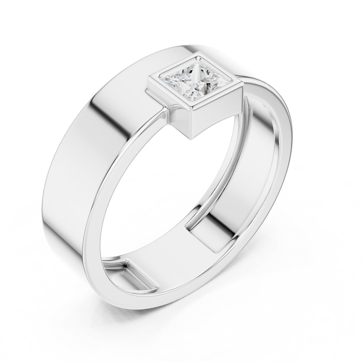 Princess Diamond Bezel Men's Band in White Gold - VYKA Diamonds