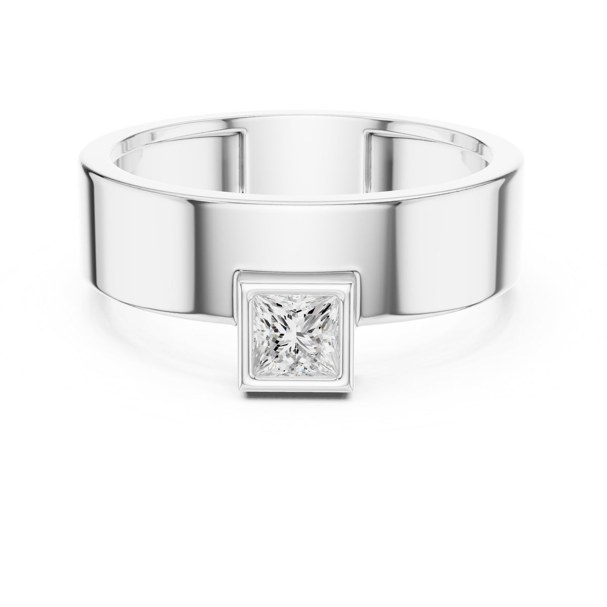 Princess Diamond Bezel Men's Band in White Gold - VYKA Diamonds