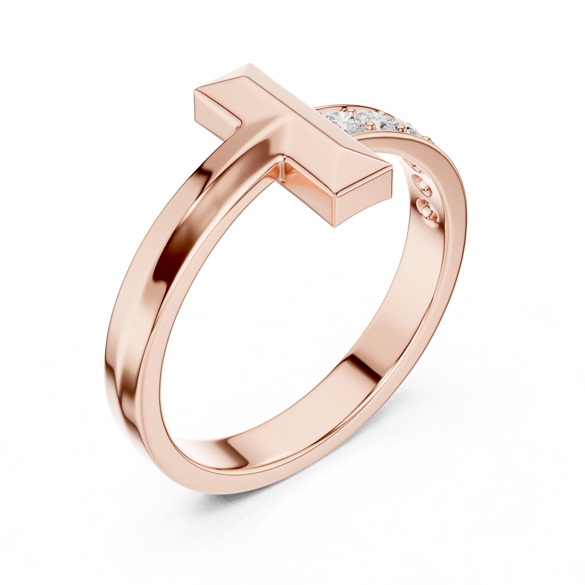 T-Bar Pavé Diamond Band in Rose Gold - VYKA Diamonds