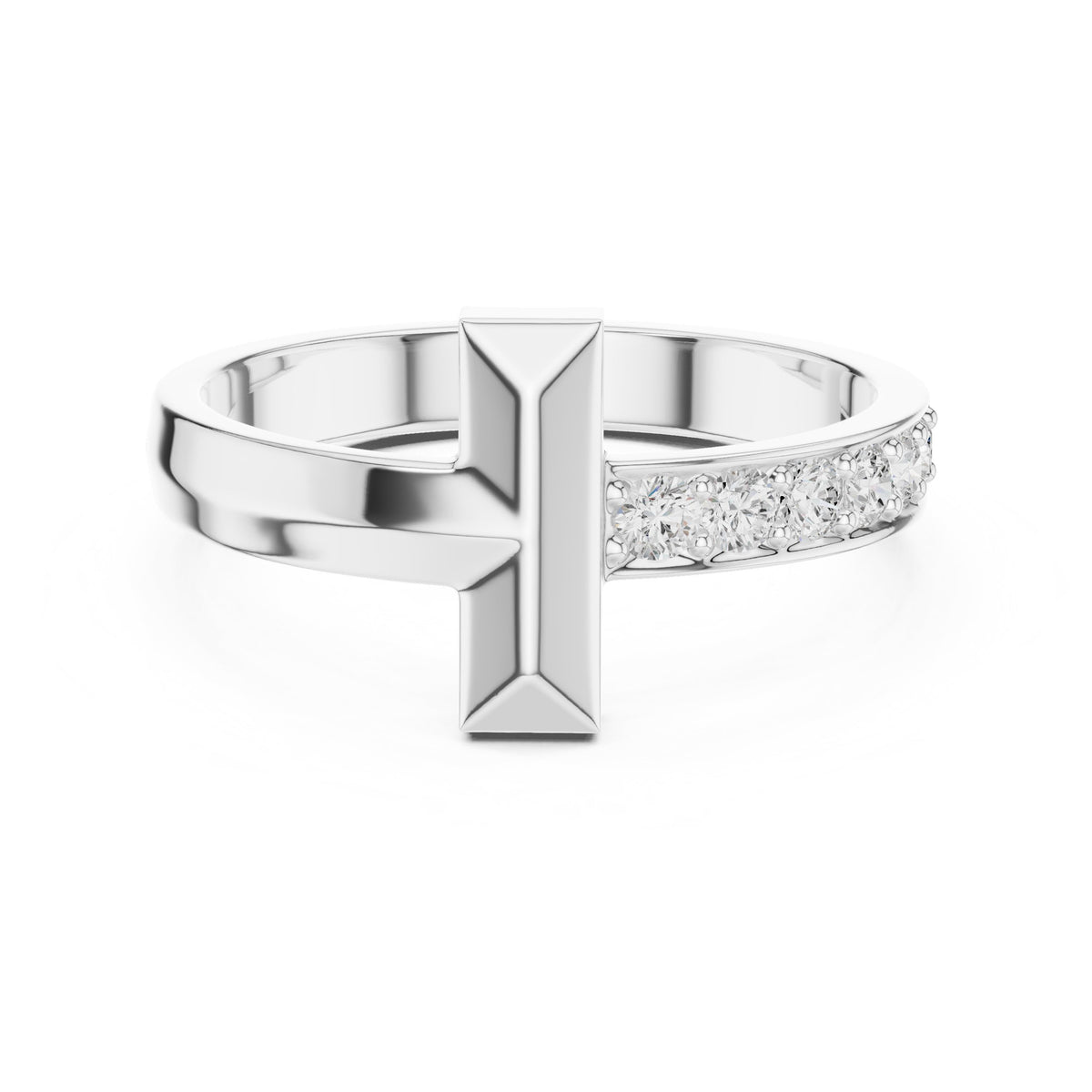 T-Bar Pavé Diamond Band in White Gold - VYKA Diamonds