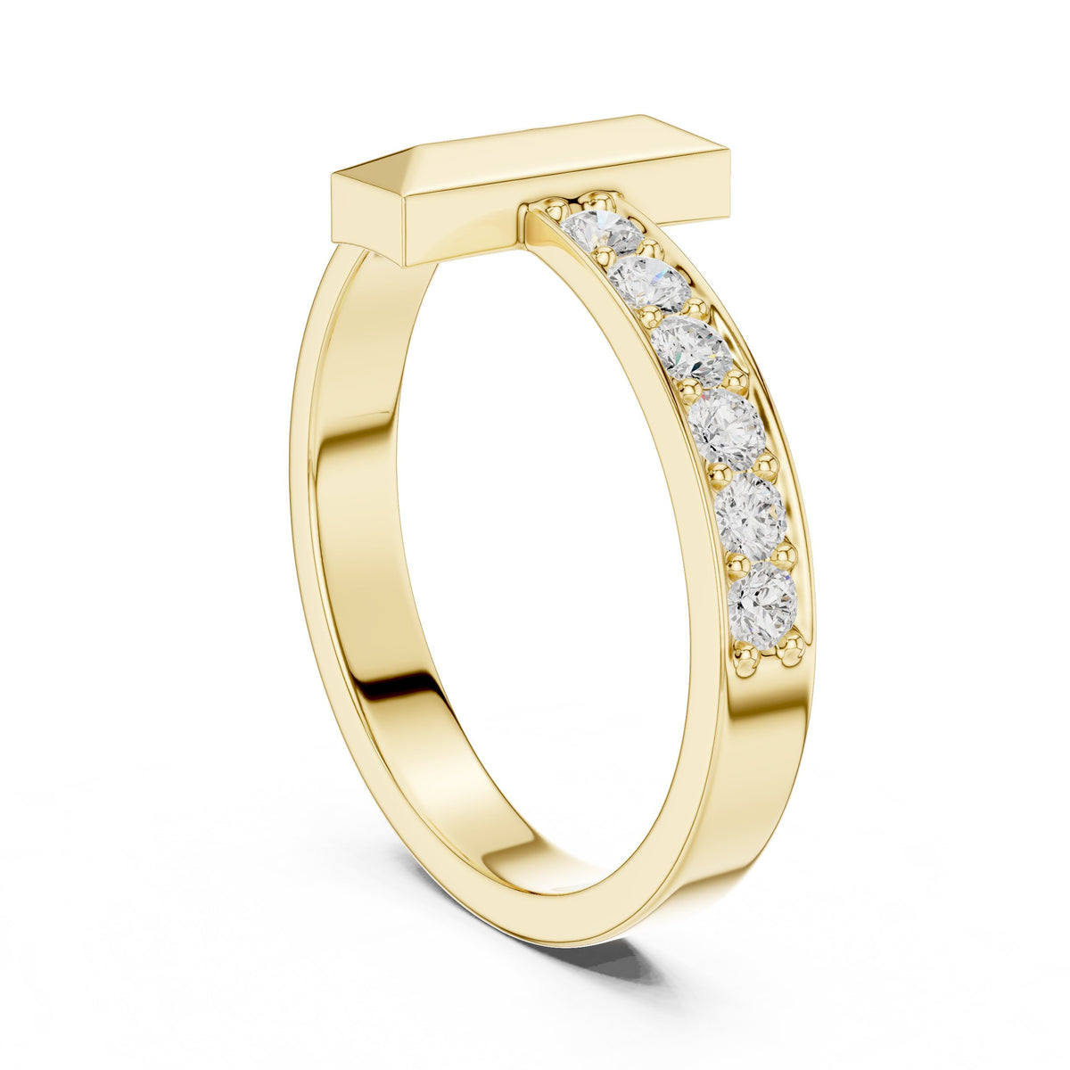 T-Bar Pavé Diamond Band in Yellow Gold - VYKA Diamonds