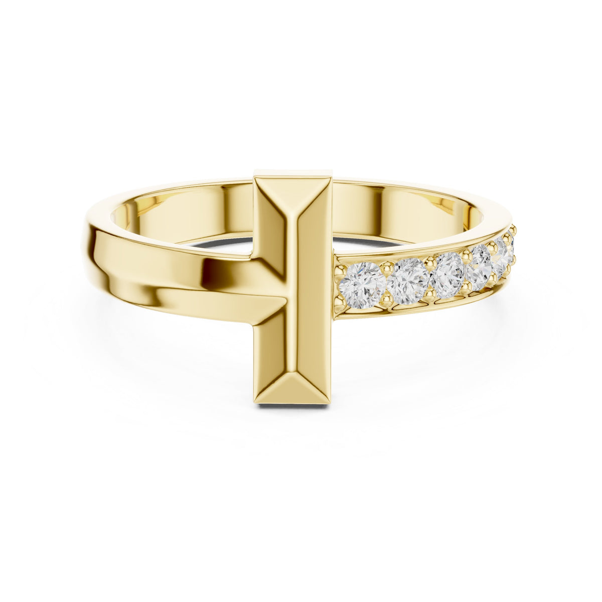 T-Bar Pavé Diamond Band in Yellow Gold - VYKA Diamonds