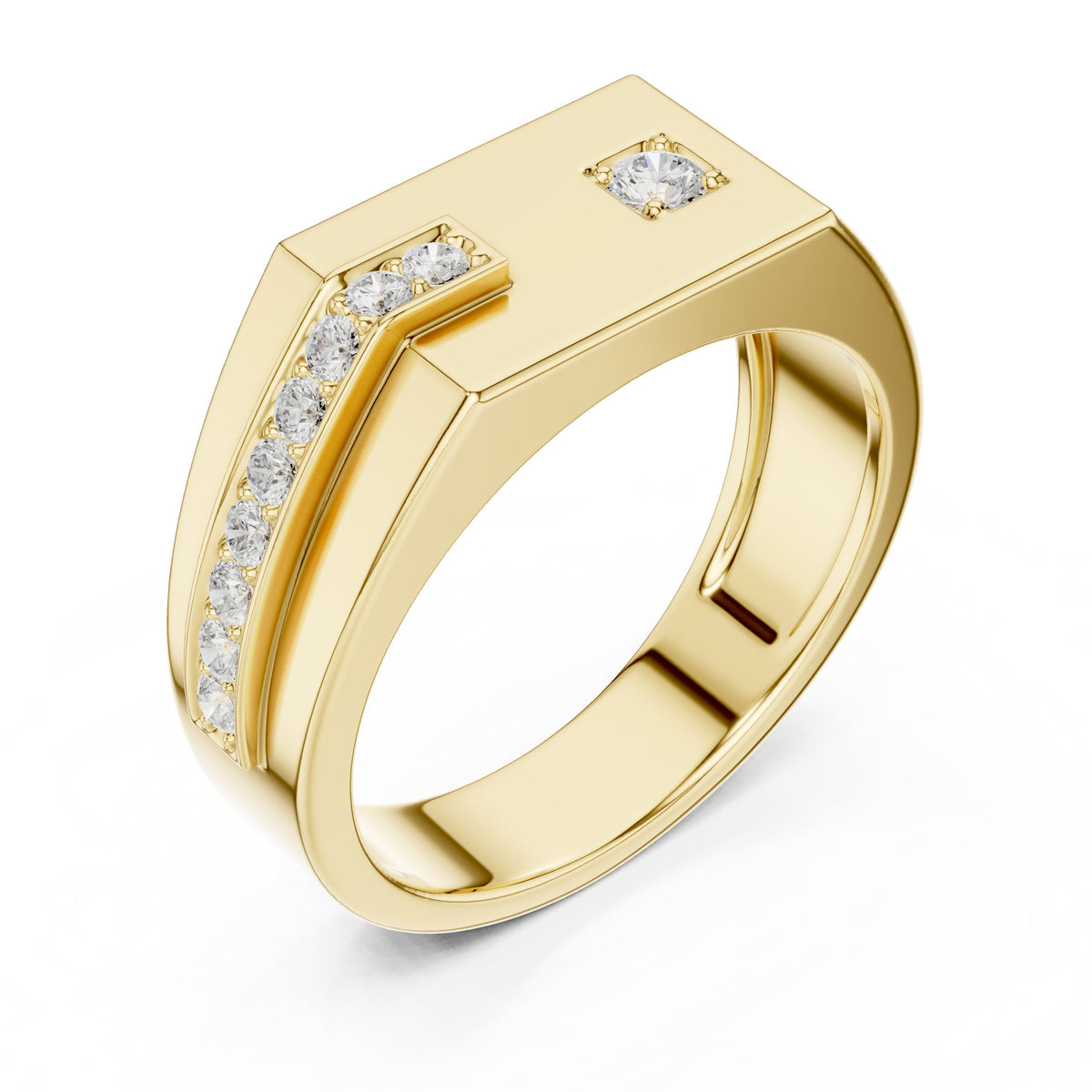 Plate Signet Pavé Men's Ring in Yellow Gold - VYKA Diamonds