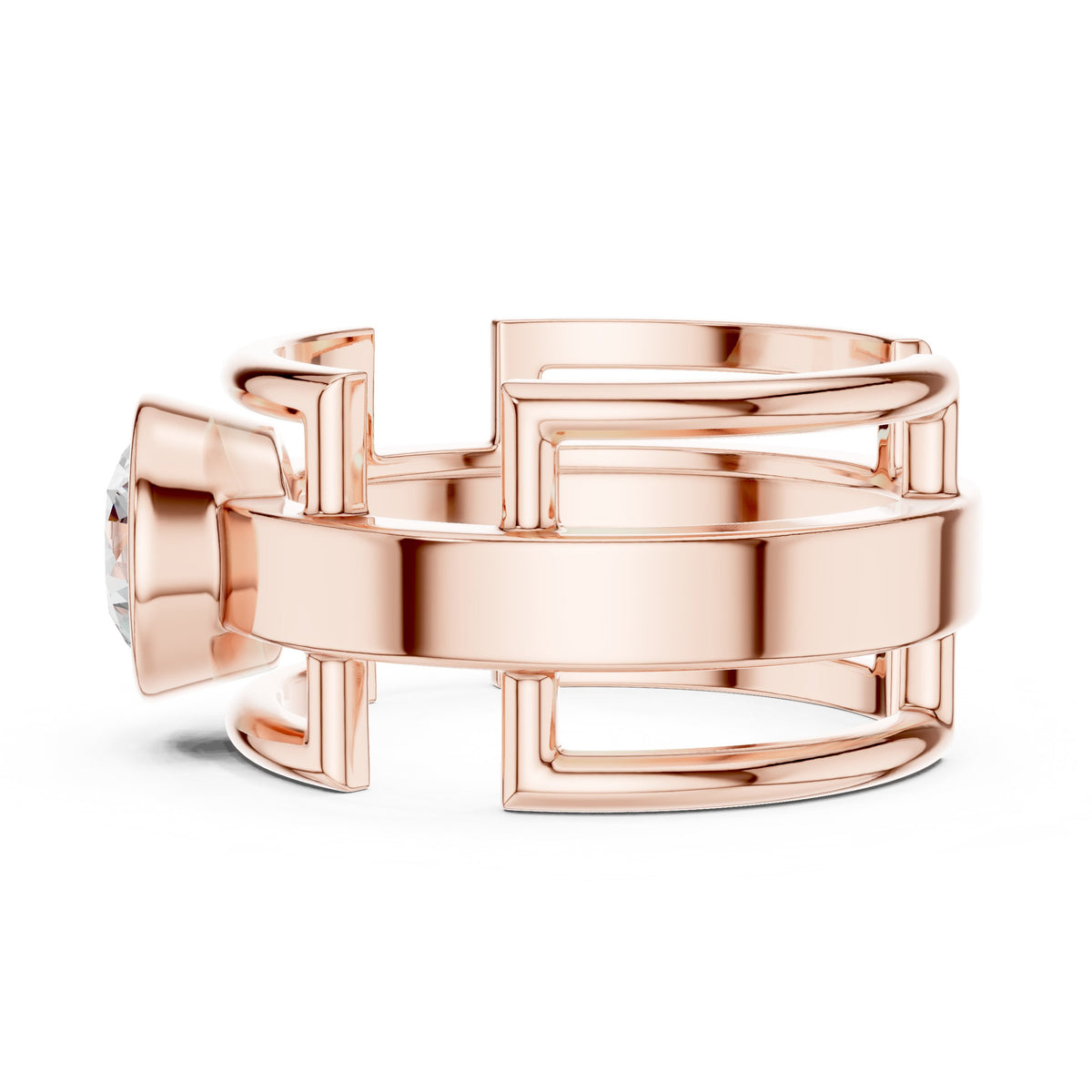 Open Frame Round Diamond Men's Ring in Rose Gold - VYKA Diamonds