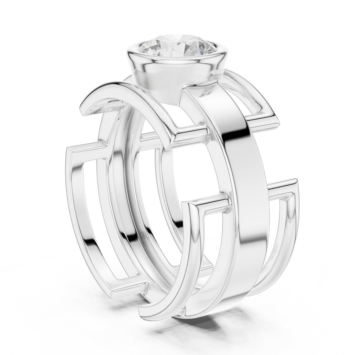 Open Frame Round Diamond Men's Ring