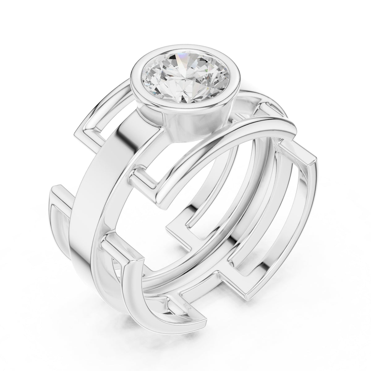 Open Frame Round Diamond Men's Ring in White Gold - VYKA Diamonds