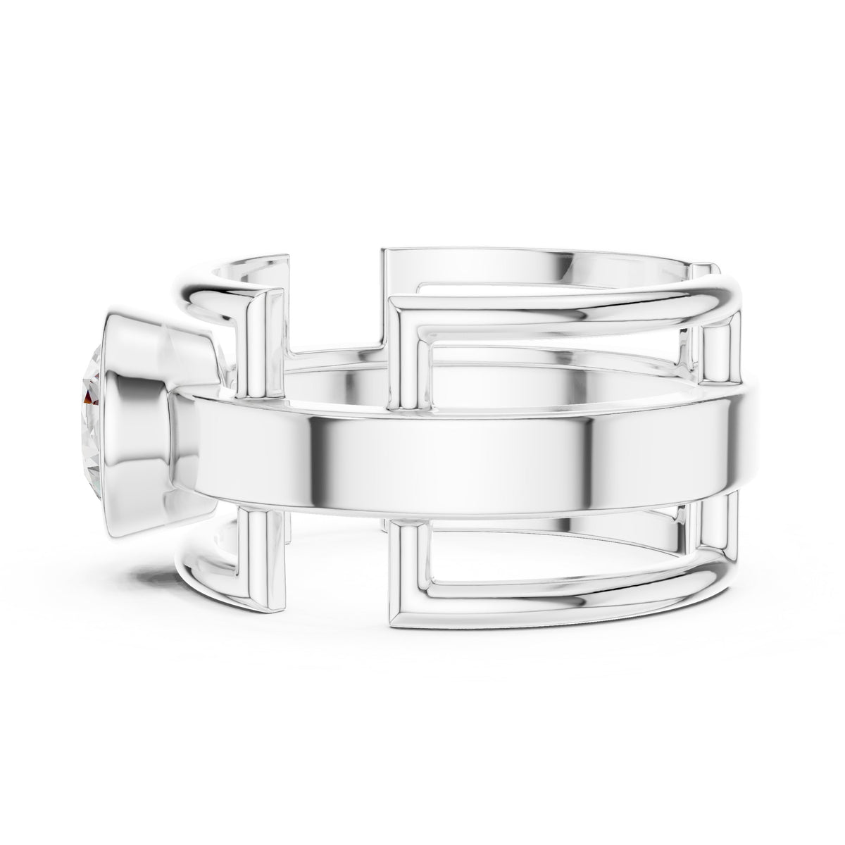 Open Frame Round Diamond Men's Ring