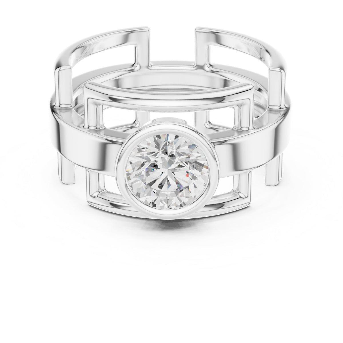 Open Frame Round Diamond Men's Ring