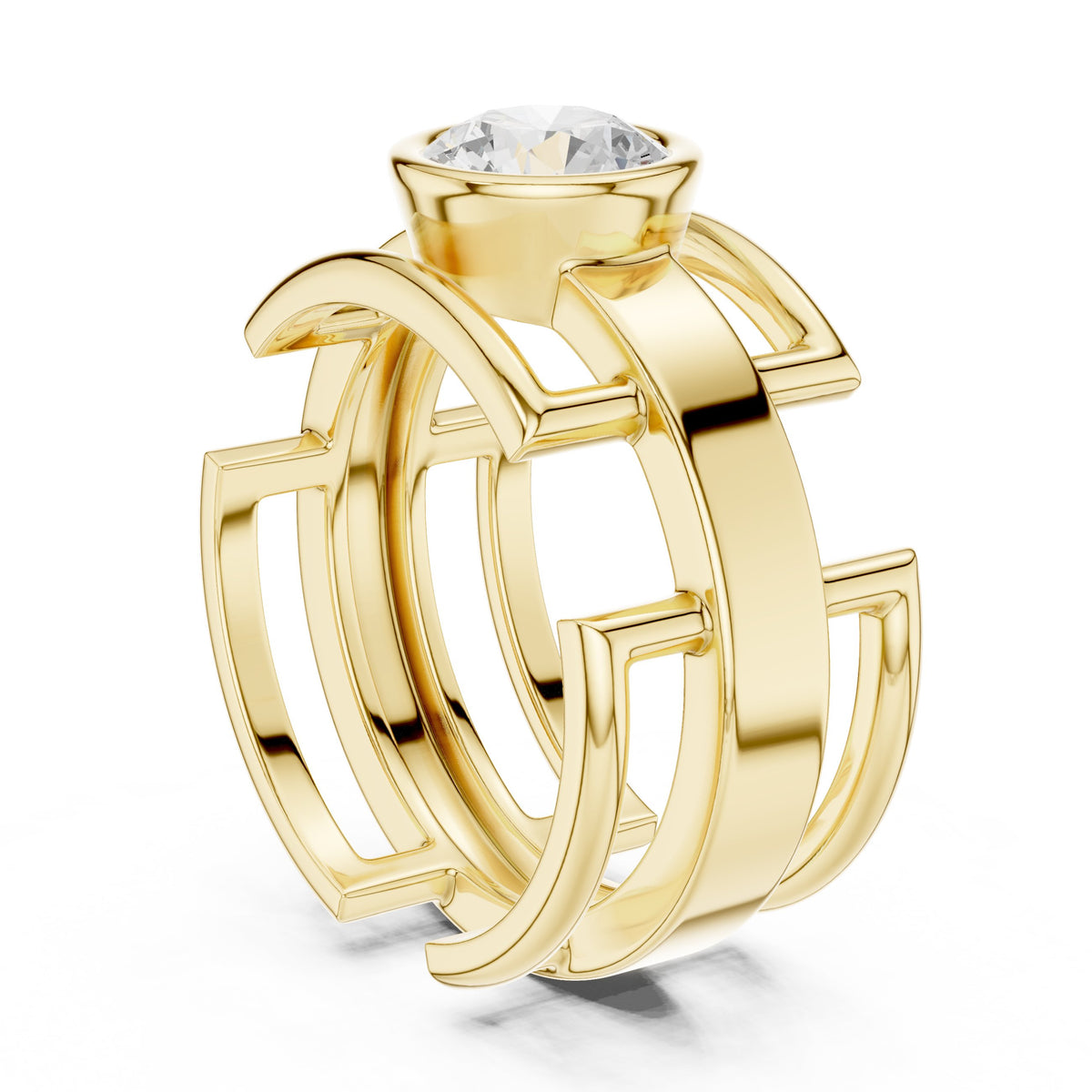 Open Frame Round Diamond Men's Ring