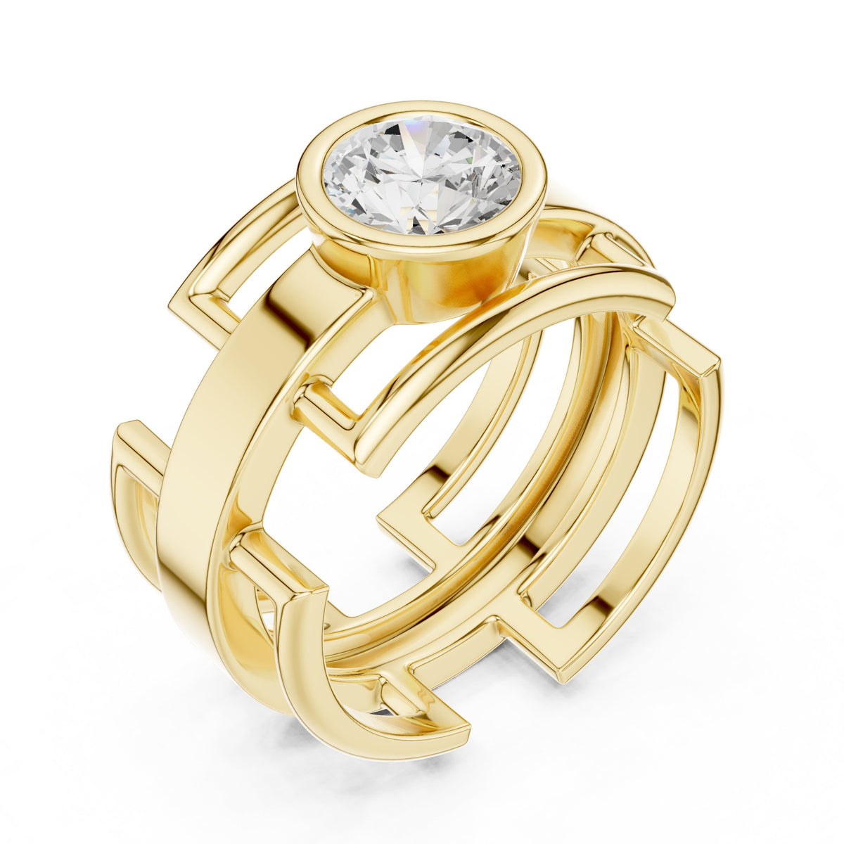 Open Frame Round Diamond Men's Ring in Yellow Gold - VYKA Diamonds