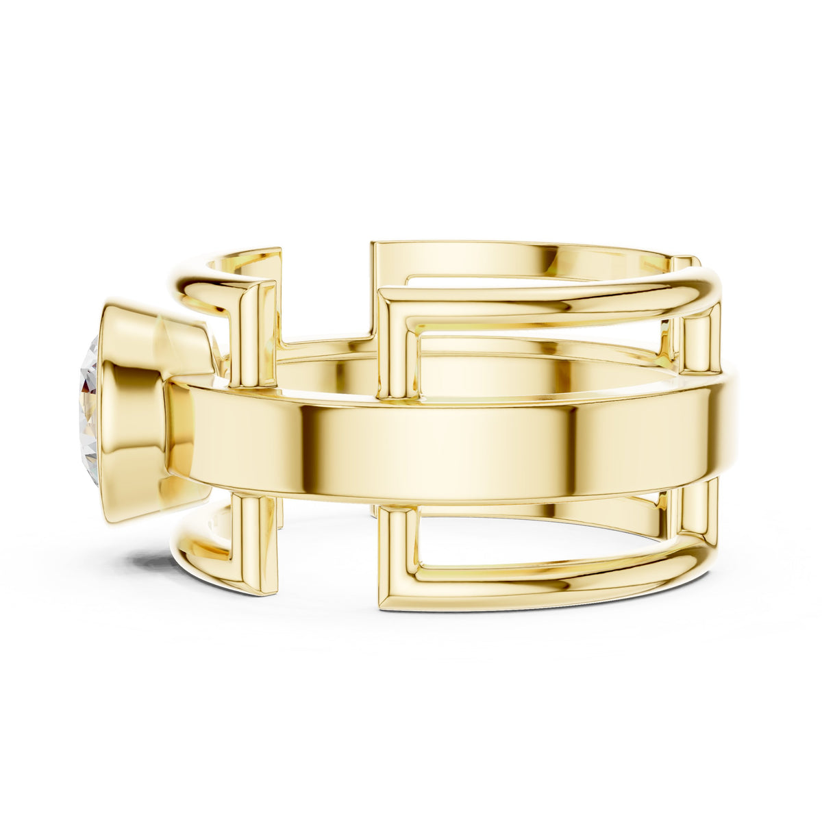 Open Frame Round Diamond Men's Ring in Yellow Gold - VYKA Diamonds