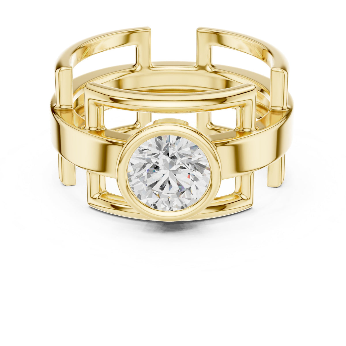 Open Frame Round Diamond Men's Ring