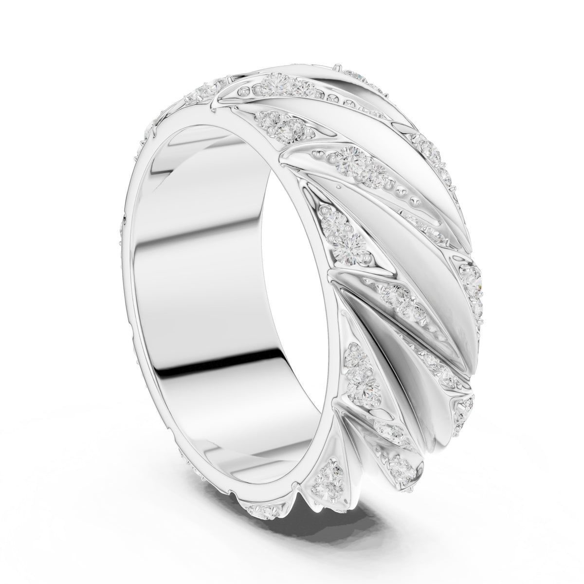 Twisted Pavé Men's Diamond Band in White Gold - VYKA Diamonds